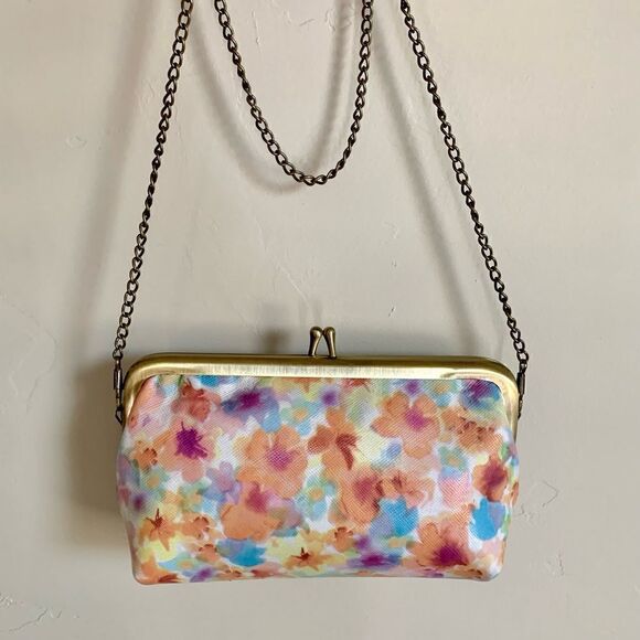 Handmade Genuine Leather Floral Print, Metal Frame Small Clutch/Cosmetic Case - Picture 2 of 10